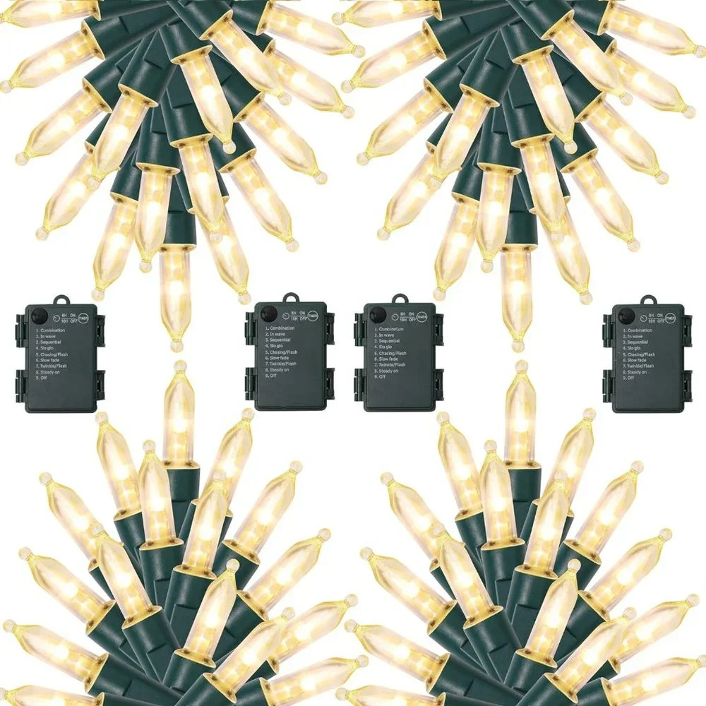 4 Pack 50LED Christmas Tree Light 16FT Battery Operated Waterproof Holiday Decor